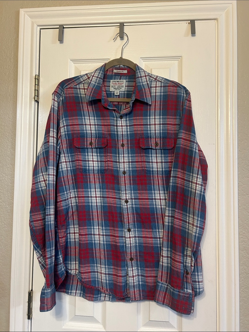 Lucky Brand Men’s Red & Blue Plaid Flannel Shirt